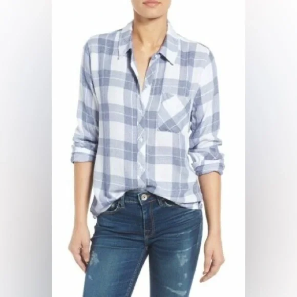Rails Plaid Hunter Melange Blue White Button Down Shirt - Picture 2 of 6